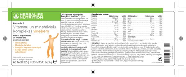 Herbalife Nutrition Formula 2 vitaminu un mineralvielu komplekss viriesiem saturs